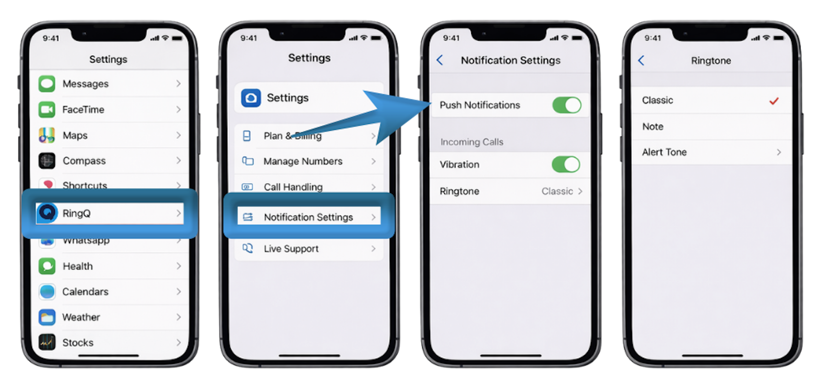 RingQ iOS app in-app settings